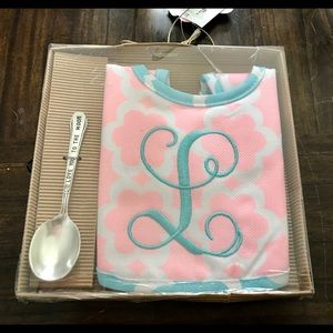 Mud Pie initial L bib and spoon set NWT